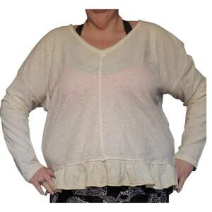 NEW Pilcro Anthropologie Size XL Womens Cream V-Neck Ruffle Hem Long Sleeve Top